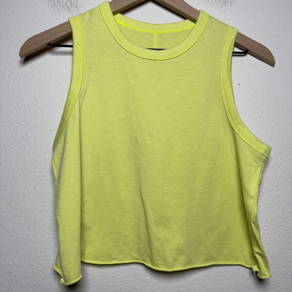 Lululemon Women Cotton Crop Tank Top 4 Electric Lemon Classic-fit Workout Gym